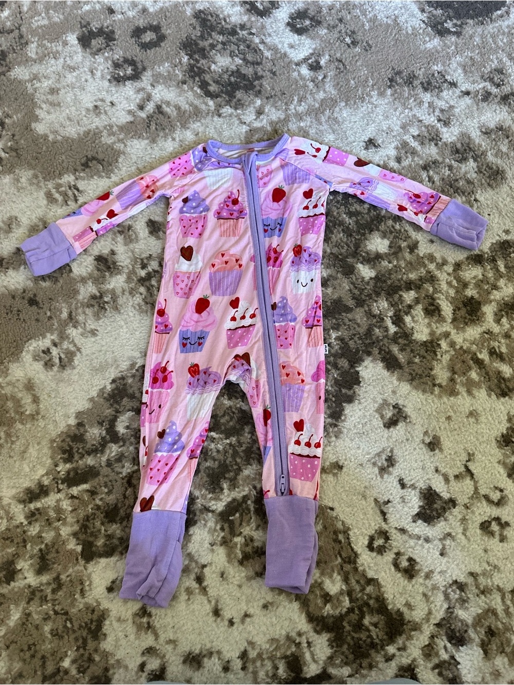Little Sleepies Pink & Lavender Cupcake Footed One-Piece Pajamas